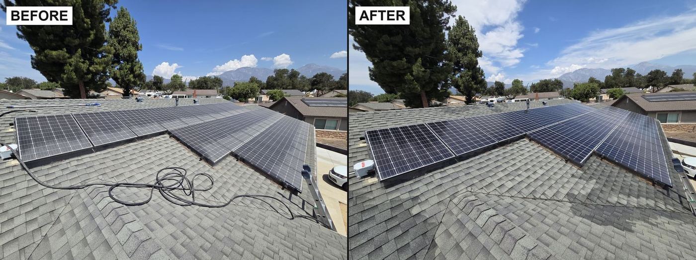Solar panels before and after cleaning