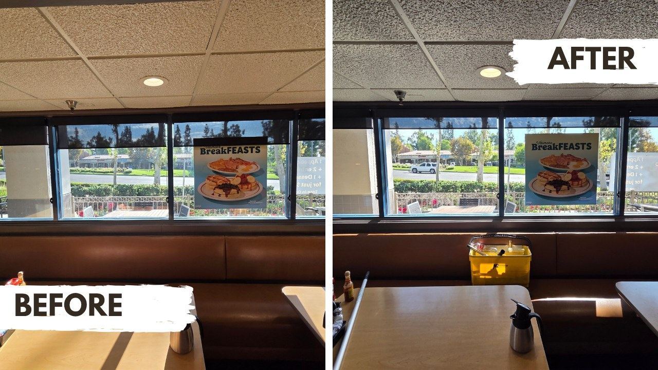 Restaurant window before and after cleaning