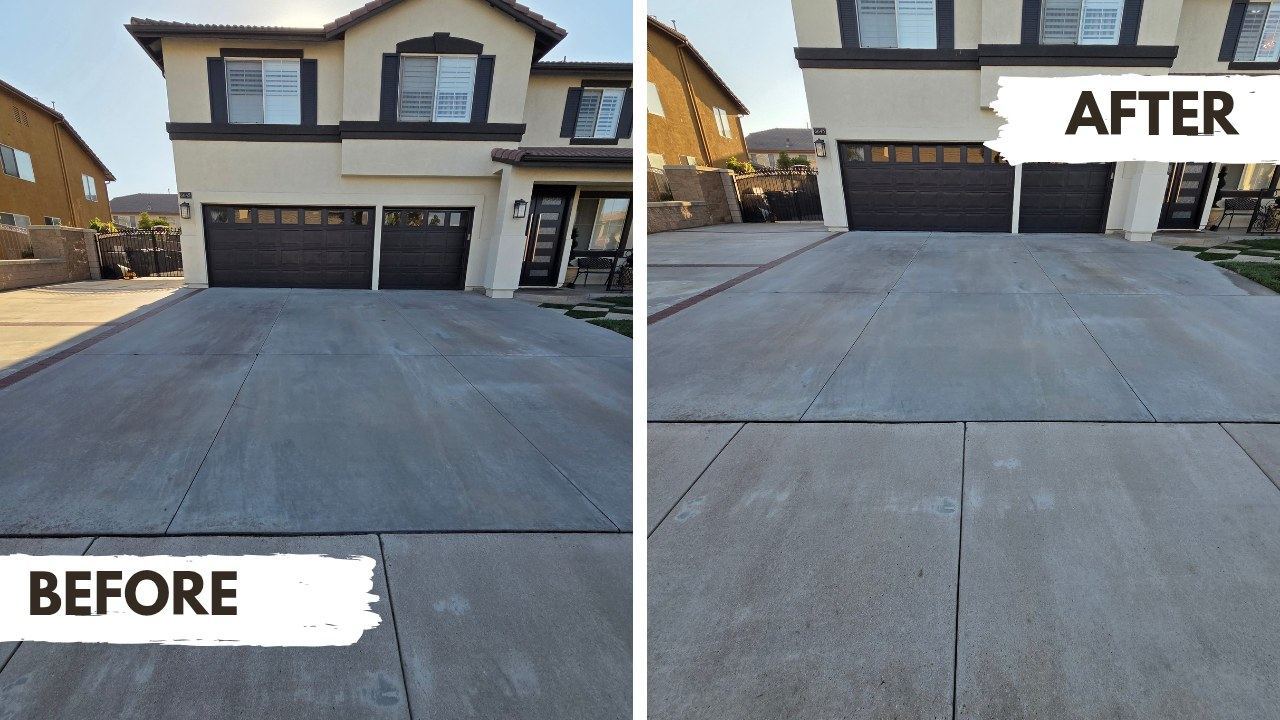 Driveway pressure washing, before and after