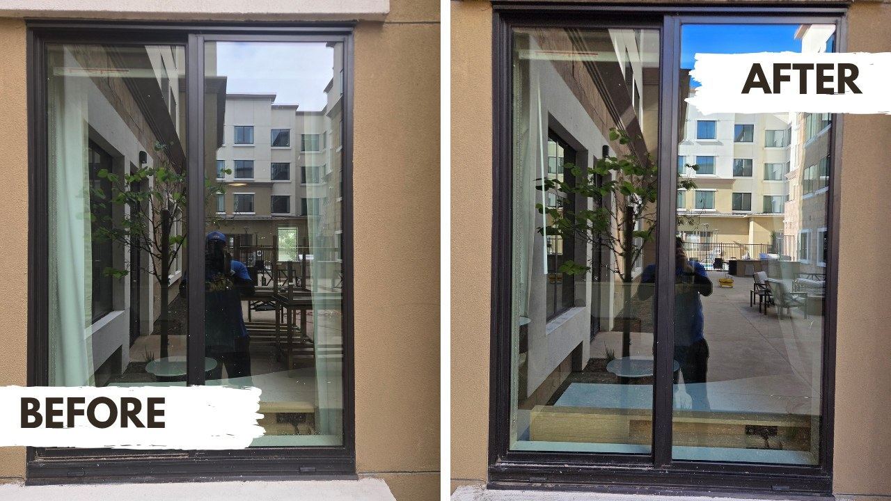 Commercial glass door before and after