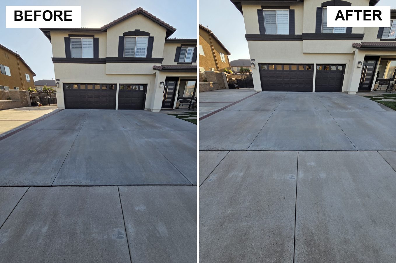 Residential driveway pressure washing, before and after